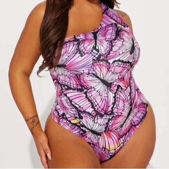 Butterfly One Shoulder Purple and Pink Bodysuit Size Small RefN10 - Picture 9 of 12